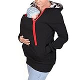 (マーシェル) Marshel マタニティ カンガルーパーカー 【 赤ちゃんすっぽり 】 フード付き 産前 産後 長く使える 妊婦服 ブラックxレッド L