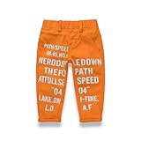 PANCY 子供服 春秋 長ズボン キッズ ロングパンツ 男の子 女の子 おしゃれ 英字柄 韓国風(オレンジ,140cm)