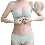 [APIKIE] ストラップレスブラ 紐なしブラ 【ダンサーも愛用・多重滑り止め素材】【ズレ落ちない・美胸美背】 チューブトップ 脇高 ノンワイヤー ブラジャーセット 柔らかい 結婚式 オフショル ブラジャー 寄せブラ バストアップ (JP, アルファベット, L, グリーン+ショーツ)