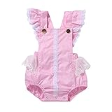 Cute新生児ベビーガールズ用フリル付きバックレスボタン夏ロンパースボディスーツ服装 カラー: ピンク