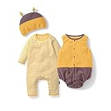 DWSIOOW　ベビーボディスーツ　長袖　カバーオール　ロンパース　ハロウィン　パンプキン　コスチューム　コットン100%　帽子+ロンパース+ベスト　3点セット (95cm, ハチ)