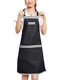 作業エプロン 女性用 デニムエプロン 業務用 調理用 DIY 保育士 レディース カフェ 首掛け ポケット付 ブラック