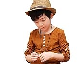 キッズ 春秋 おしゃれ ロンＴ ボーイズ 前ボタン 袖まくり可 白 緑 黒 茶 (110ｃｍ, 茶色)