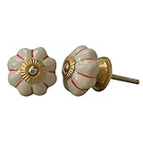 IndianShelfのセット2ハンドメイドセラミッククリームレッドドアノブ引き出しハンドルドレッサーPulls 10 Knobs of 1.75" SCMK-35-2-10