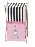 Sweet Jojo Designs Childrens/Kids Clothes Laundry Hamper for Pink Black and White Paris French Eifel