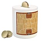 Boy 's RoomコインボックスBank by lunarable、Basketball Court Backboard Illustrationリアルなスポーツテーマ、印刷セラミックコインバンク