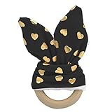 ブラック&ゴールドかわいい赤ちゃん安全木製Natural Teething Ring Teether Bunny Sensory Toyギフト