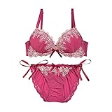 [DRW] ブラジャー ショーツ セット エレガント スカラップ レース ブラジャー & 紐パン フルバック ショーツ ローズ C65