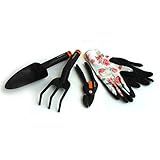 【ノーブランド品】フィスカースガーデンツール3点＆ガーデングローブ[手袋]ルミナスローズＭ