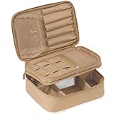 メイクポーチ 化粧ポーチ 大容量 ♪着脱式仕切り板・緩衝スポンジ♪ コスメポーチ バニティポーチ 持ち運び 旅行 可愛い 大きめ 化粧品ポーチ 【撥水加工｜1段・2段が選べる｜4色展開】 (2段, キャラメル)