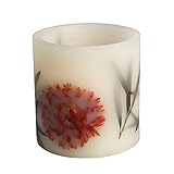 4 by 4インチGerson埋め込みLED Flameless Candle withブラックリーフand Fall Flower