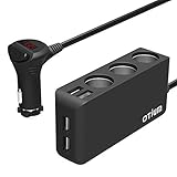 Otium?シガーソケット?usb?車載充電器?ソケット3連増設?4USBポート?急速充電?12/24V車対応?カーチャージャー?電圧測定?シガーライター?ブラック