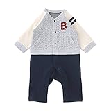 (チャックル) chuckle * ボンシュシュ * スタジャン風 ラグラン 長袖 前開き カバーオール アイボリー 60cm P2952-60-11