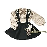 QD-WST 子供服 シャツ＋吊りスカート 女の子2件セット プリンセス風 優雅かわいい 上品 上下セット 西洋風 (Ｍ, B-ベージュシャツ＋ブラックスカート)