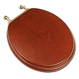 Comfort Seats C1B2R115BR Decorative Oak Wood Round Toilet Seat with Polished Brass Hinges, American 