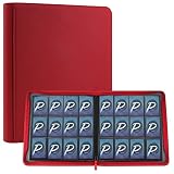 PAKESI 12ポケットトレーディングカードアルバム480カード収納インナーページカードPUピックアップ収納収納両面サイドマウントPPポケットやその他のカードを集める (レッド)
