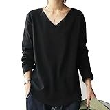 [antiqua] [アンティカ] Tシャツ トップス Vネック ロンT 綿 ベーシック コットン レディース NA-00105 L 05 ブラック