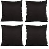 HomeChainソリッドカラーコットン装飾枕カバークッションカバースロー枕ケース、4ピース 45x45cm ブラック