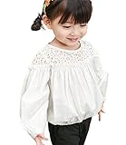 Plus Nao(プラスナオ) ブラウス シャツ 長袖 プルオーバー ラウンドネック 子供用 トップス 背中ボタン ティアドロップ シングルカフス 裾 ホワイト 90cm