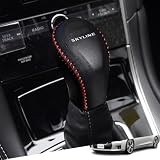 Hearsheng 日産 スカイライン(SKYLINE) YV37 HNV37 HV37 RV37 V37系(2017年12月~)専用本革材質シフトノブカバー 内装カスタムパーツ アクセサリー爪キズ防止 取り付け簡単 車種専用設計(黒（赤ステッチ）)