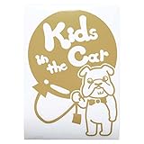 ゴールド（金） 犬 ブルドッグ 風船 Kids in the car キッズ イン ザ カー キッズインカー ステッカー 窓ガラス用シールタイプ 車 円戌...