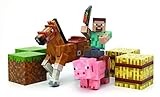 Minecraft Figure Set Overworld Saddle Pack (Steve w/whip Chestnut Horse , Pig w/saddle , 2 x hay bal