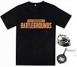 [Entregando amor e paz] PUBG シャツ+ヘルメット+フライパン ３点セット コスプレ コスチューム 半袖 Tシャツ キーホルダー プレイヤーアンノウンズ バトルグラウンズ 衣装 服 男女兼用 (白H, M)