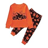 Daoroka ハロウィンコスチューム 幼児 キッズ パンプキンプリント 長袖トップス+パンツ 洋服セット 2Y ブラック