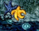 ブルーとゴールドヒトデの装飾セラミック壁アートタイル8 x 10