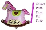 Baby Girl Rocking Horse Its A Girl Foil Balloon forベビーシャワー、誕生日Comes with Easyファイルチューブ