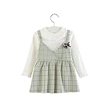 FEVON　ワンピース　キッズ　女の子　2点セット　ニットセーター+サロペットスカート　長袖　ベビー　秋　冬　子供服　ガールズ　可愛い　チェック柄　ブローチ付き　赤ちゃん　女児　セットアップ