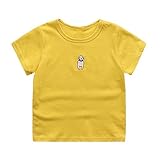 PANCY 子供服 春夏 半袖 Ｔシャツ 男の子 女の子 コットン 無地 かわいい 刺繍(イエロー,120cm)