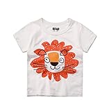 PANCY 子供服 春夏 半袖 Ｔシャツ 男の子 女の子 コットン製 プリントＴシャツ かわいい 動物柄 白(ライオン,140cm)