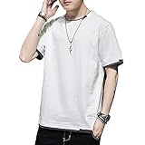 Aroniko tシャツ メンズ 半袖 カットソー ロンt レイヤード 100％綿 ゆったり 五分袖 カジュアル 無地 ファッション 丸襟