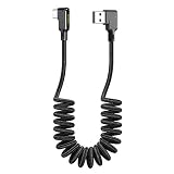 Mcdodo L字型 カールタイプC 1.8m USB 両面挿せ ケーブル 90度曲げ LEDライト付き 3A急速充電 QC 4.0 USB Type - C to USB - A 2.0 高速データ転送 コイル状 高耐久 断線防止 ナイロン編み 格納式ポータブル柔軟 USB C コード Type-C機器対応 (Type-C, ブラック)