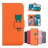 TEDTIKJT ZTE Libero 5G IV ケース 手帳型 Libero 5g iv A302ZT ケース手帳型 リベロ Libero 5G IV ケース 高級PU レザー a302zt スマホケース 手帳 携帯カバー 漫画のキャラクター 全面保護 耐衝撃 横置き機能 カード収納 (ZTE Libero 5G IV対応) (オレンジ色のカエル)