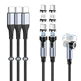 マグネット充電ケーブル 7ピン接点 データ通信 & 3A急速充電 USBケーブル 3本セット & 6個コネクター 480Mbp転送 540°回転 防塵 磁石 片手操作 3in1の充電コード 3種類の端子For Phone Type-C USB Micro 全機種対応（0.5M+1M+2M ブラック）