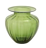 Deco 79 Glass Fluted Vase, Green, 13 by 14-Inch [並行輸入品]