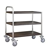 木目調 ダークブラウン キャスター付きステンレス製サービスワゴン シングルハンドル3段 組立式　PRO-M3FS-W-DB