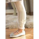 M.Z.L　 レギンス 薄手 コットン 綿　パンツ 夏服 子ども服 女の子　2歳 から 7歳 ぐらい　ストレッチ 伸縮性　ガールズ　可愛いリボン (120CM, クリーム色デザイン2)