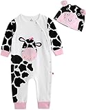 [Vaenait Baby]100%綿ベビー服ロンパースつなぎ肌着カバーオール帽子付きMilk Cow L