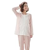 【小丸子の花轮クン】ガーゼ 素材 で 爽やか 着心地 マタニティ パジャマ チェック 柄 長袖 前開き 授乳服 オールシーズン 上下セット ガーゼ 100％绵 素材 産前産後 (S, ピンク)