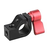 CAMVATE 15mmシングル ロッドクランプ ネジ穴1/4"M4付き 調整可能 赤いノブ