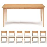 無垢材 ダイニング7点セット ERIS（エリス） ナチュラル　165mテーブル 6人用 (アイボリー（7点セット）)