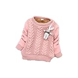 PANCY 子供服 秋冬 上質 防寒 長袖セーター ケーブル編み ニット 丸首 厚手 かわいい 裏起毛 うさぎ ぬいぐるみ付き 女の子 2色(S,ピンク)