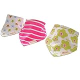 Baby Girls Bibs 100% Soft Absorbant Cotton Cartoon Pattern 3 Packs by mom's care