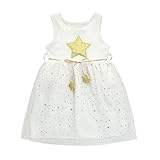 花千束　キラキラ星　ワンピース　子供服　ふんわり　チュールスカート　可愛い　ドレス　白　黒　女の子　夏服　発表会/結婚式/誕生日/子供の日　プレゼント　90cm-130cm (110, 白)