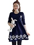 Happy snowflakes 授乳服 マタニティ ワンピース　ファスナー付き春秋冬 産前 産後 妊婦用 (XL, ネイビー)