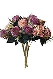 「ノーブランド品」多色バラ混ぜ合わせの造花 ホテル、 結婚式 パーティー お祝い (パープルと赤いバラ５本*3)