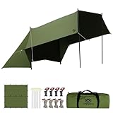 GOGlamping HENGEN+スクエアタープTC 正方形タープ ポリコットン 焚き火可 【19箇所ループ・特殊防水テープ付き】500mm耐水圧 撥水加工 遮光/遮熱/難燃 ソロキャンプ 軽量 コンパクト キャンプ アウトドア (緑（4m))